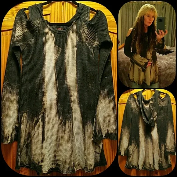 Tie Dye Cold Shoulder Hoodie Top - Picture 1 of 4